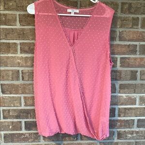 Q&A Rose Pink Swiss Dot Faux Wrap Camisole